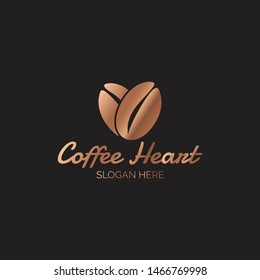 Bronze Coffee Beans Forming Heart Logo Vector