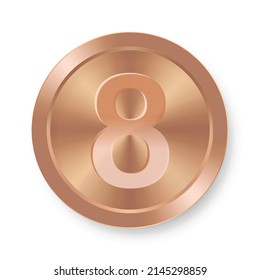 Bronze coin with number eight Concept of internet icon