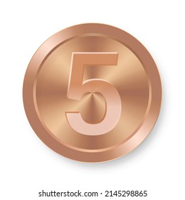 Bronze coin with number five Concept of internet icon