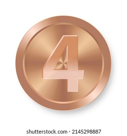 Moneda de bronce con número cuatro Concepto de icono de Internet