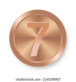 Moneda de bronce con número siete Concepto de icono de Internet