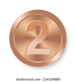 Bronze coin with number two Concept of internet icon