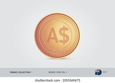 Bronze coin. Realistic bronze Australian Dollar coin. Isolated object on background. Finance concept for websites, web design, mobile app, infographics.