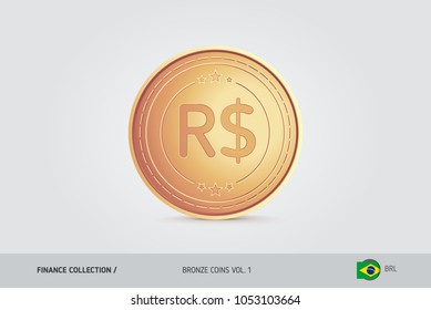 Bronze coin. Realistic bronze Brazilian Real coin. Isolated object on background. Finance concept for websites, web design, mobile app, infographics.