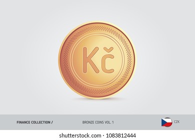 Bronze coin. Realistic bronze Czech Koruna coin. Isolated object on background. Finance concept for websites, web design, mobile app, infographics.