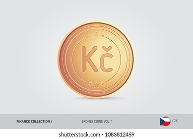 Bronze coin. Realistic bronze Czech Koruna coin. Isolated object on background. Finance concept for websites, web design, mobile app, infographics.