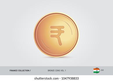 Bronze coin. Realistic bronze Indian Rupee coin. Isolated object on background. Finance concept for websites, web design, mobile app, infographics.