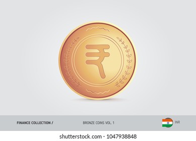 Bronze coin. Realistic bronze Indian Rupee coin. Isolated object on background. Finance concept for websites, web design, mobile app, infographics.