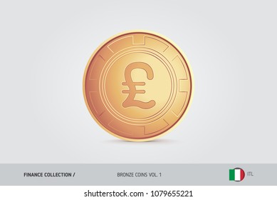 Bronze coin. Realistic bronze Italian Lira coin. Isolated object on background. Finance concept for websites, web design, mobile app, infographics.