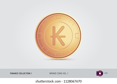 Bronze coin. Realistic bronze Lao Kip coin. Isolated object on background. Finance concept for websites, web design, mobile app, infographics.