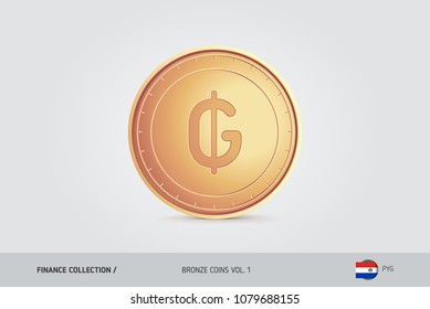 Bronze coin. Realistic bronze Paraguay Guarani coin. Isolated object on background. Finance concept for websites, web design, mobile app, infographics.