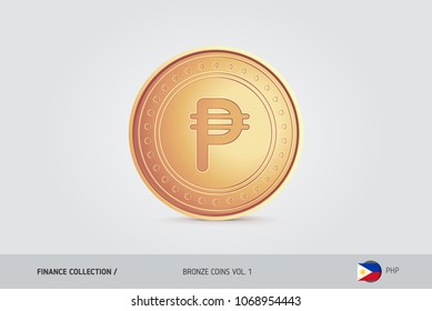 Bronze coin. Realistic bronze Philippine Peso coin. Isolated object on background. Finance concept for websites, web design, mobile app, infographics.