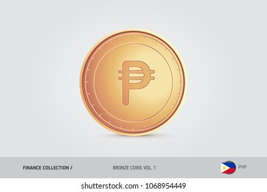 Bronze coin. Realistic bronze Philippine Peso coin. Isolated object on background. Finance concept for websites, web design, mobile app, infographics.