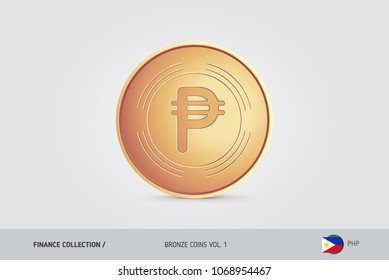 Bronze coin. Realistic bronze Philippine Peso coin. Isolated object on background. Finance concept for websites, web design, mobile app, infographics.