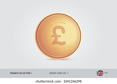 Bronze coin. Realistic bronze Pound Sterling coin. Isolated object on background. Finance concept for websites, web design, mobile app, infographics.