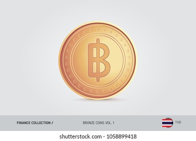 Bronze coin. Realistic bronze Thai Baht coin. Isolated object on background. Finance concept for websites, web design, mobile app, infographics.
