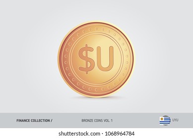 Bronze coin. Realistic bronze Uruguayan Peso coin. Isolated object on background. Finance concept for websites, web design, mobile app, infographics.