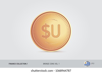 Bronze coin. Realistic bronze Uruguayan Peso coin. Isolated object on background. Finance concept for websites, web design, mobile app, infographics.