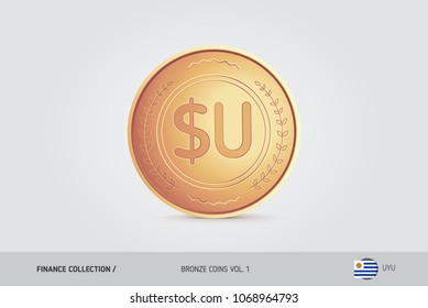 Bronze coin. Realistic bronze Uruguayan Peso coin. Isolated object on background. Finance concept for websites, web design, mobile app, infographics.