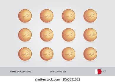 Bronze coins. Realistic bronze Bahraini Dinar coins set. Isolated objects on background. Finance concept for websites, web design, mobile app, infographics.