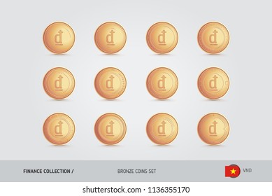 Bronze coins. Realistic bronze Vietnamese Dong coins set. Isolated objects on background. Finance concept for websites, web design, mobile app, infographics.