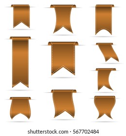 bronze color hanging curved ribbon banners set eps10
