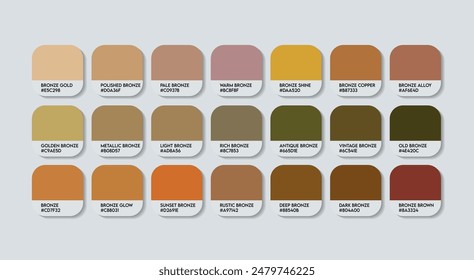 Bronze Color Palette, Bronze Color Guide Palette with Color Names. Catalog Samples of Brown with RGB HEX codes and Names. Wood, Beauty and cosmetic, Fashion Trend Dark Bronze Colour Palette Vector