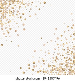 Bronze Confetti Vektortransparenter Hintergrund. Papierschein-Hintergrund. Goldmagnadenkarte. Regen Weihnachts-Illustration.