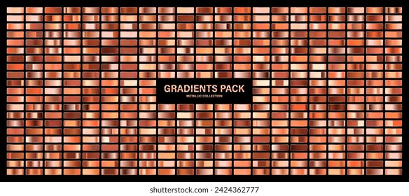 Bronze, copper orange glossy gradient, metal foil texture. Color swatch set. Collection of high quality gradients. Shiny metallic background. Design element. Vector illustration