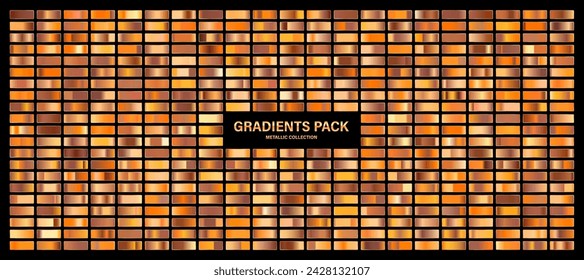 Bronze, copper orange glossy gradient, metal foil texture. Color swatch set. Collection of high quality gradients. Shiny metallic background. Design element. Vector illustration