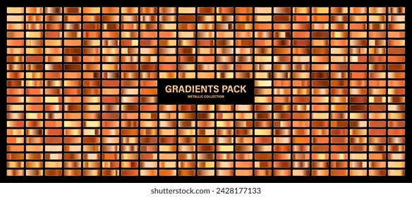 Bronze, copper orange glossy gradient, metal foil texture. Color swatch set. Collection of high quality gradients. Shiny metallic background. Design element. Vector illustration