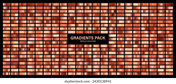 Bronze, copper orange glossy gradient, metal foil texture. Color swatch set. Collection of high quality gradients. Shiny metallic background. Design element. Vector illustration