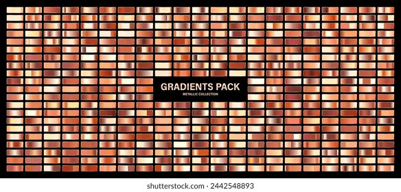 Bronze, copper orange glossy gradient, metal foil texture. Color swatch set. Collection of high quality gradients. Shiny metallic background. Design element. Vector illustration