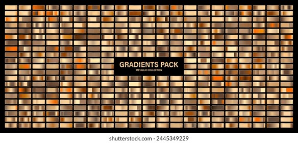 Bronze, copper orange glossy gradient, metal foil texture. Color swatch set. Collection of high quality gradients. Shiny metallic background. Design element. Vector illustration