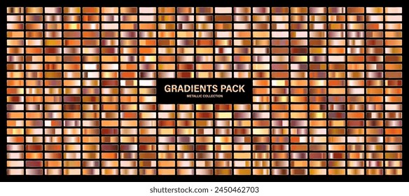 Bronze, copper orange glossy gradient, metal foil texture. Color swatch set. Collection of high quality gradients. Shiny metallic background. Design element. Vector illustration