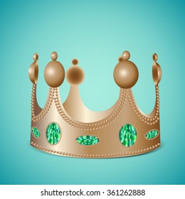 Bronze crown with gems on blue background in photo realistic style - Vector illustration