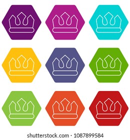 Bronze crown icons 9 set coloful isolated on white for web