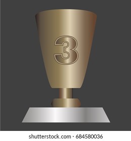 Bronze cup icon with number three, flat design, vector eps10 illustration