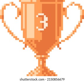 Tasa de bronce, trofeo de tercer lugar, icono gráfico de píxeles de 8 bits. Estilo de arte de la Pixel. Activos de juego. Sprite de 8 bits. Ilustración vectorial aislada.