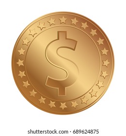 Bronze dollar coin icon. Vector illustration. Bronze dollar coin isolated on white background.