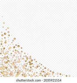 Bronze Dot Festive Transparent Background. Vector Sequin Background. Yellow Polka Bright Banner. Splash Light Design.