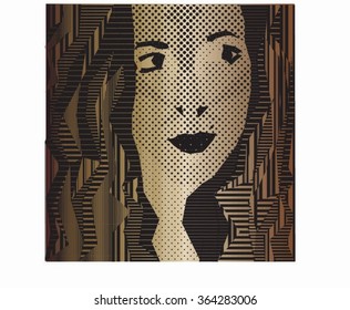 bronze dotted and lined portrait