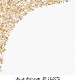 El Polvo De Bronce Brilla Fondo Transparente. Feliz lluvia textura. Papel tapiz de la caída del Polka dorado. Ilustración Rica.