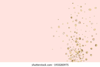 Bronze Dust Light Pink Background. Happy Dot Texture. Gold Sequin Falling Pattern. Rain Rich Postcard.