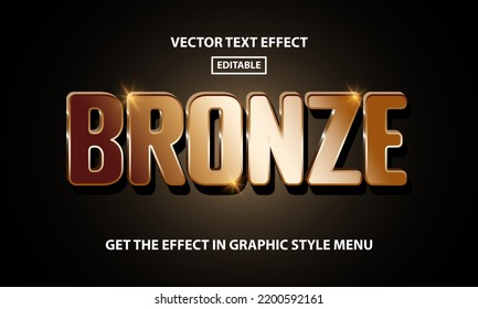 Bronze editable text effect template - 3D lettering metallic shiny bronze on black background