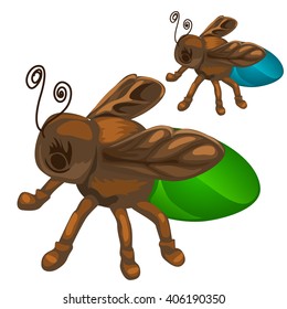A bronze figure of the insect with the abdomen of colored gems isolated on white background. Vector illustration.