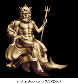 The bronze figure of Neptune on a black background / Tinting paints - on a separate layer, color and blending mode can be changed