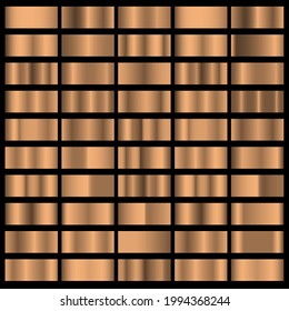 Bronze foil horizontal texture gradation backgrounds set. Vector  collection of shiny metallic gradient collection for border, frame, ribbon, label