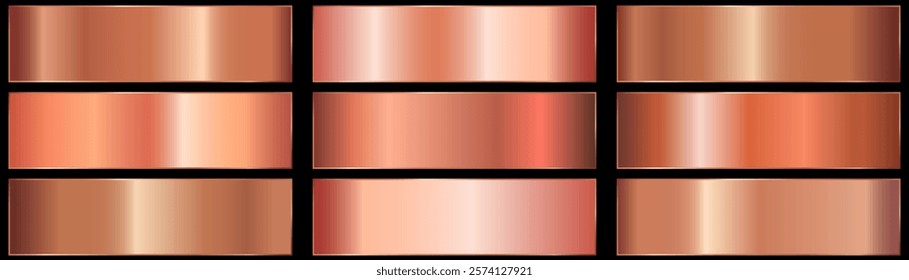 Bronze foil texture gradient templates set. gradient metallic bronze.