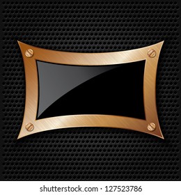 Bronze frame with screws on abstract metallic background, vector illustration